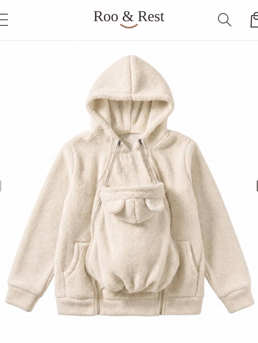 Cozy Cream Sherpa Jacket with newborn baby pouch (NEW) size medium